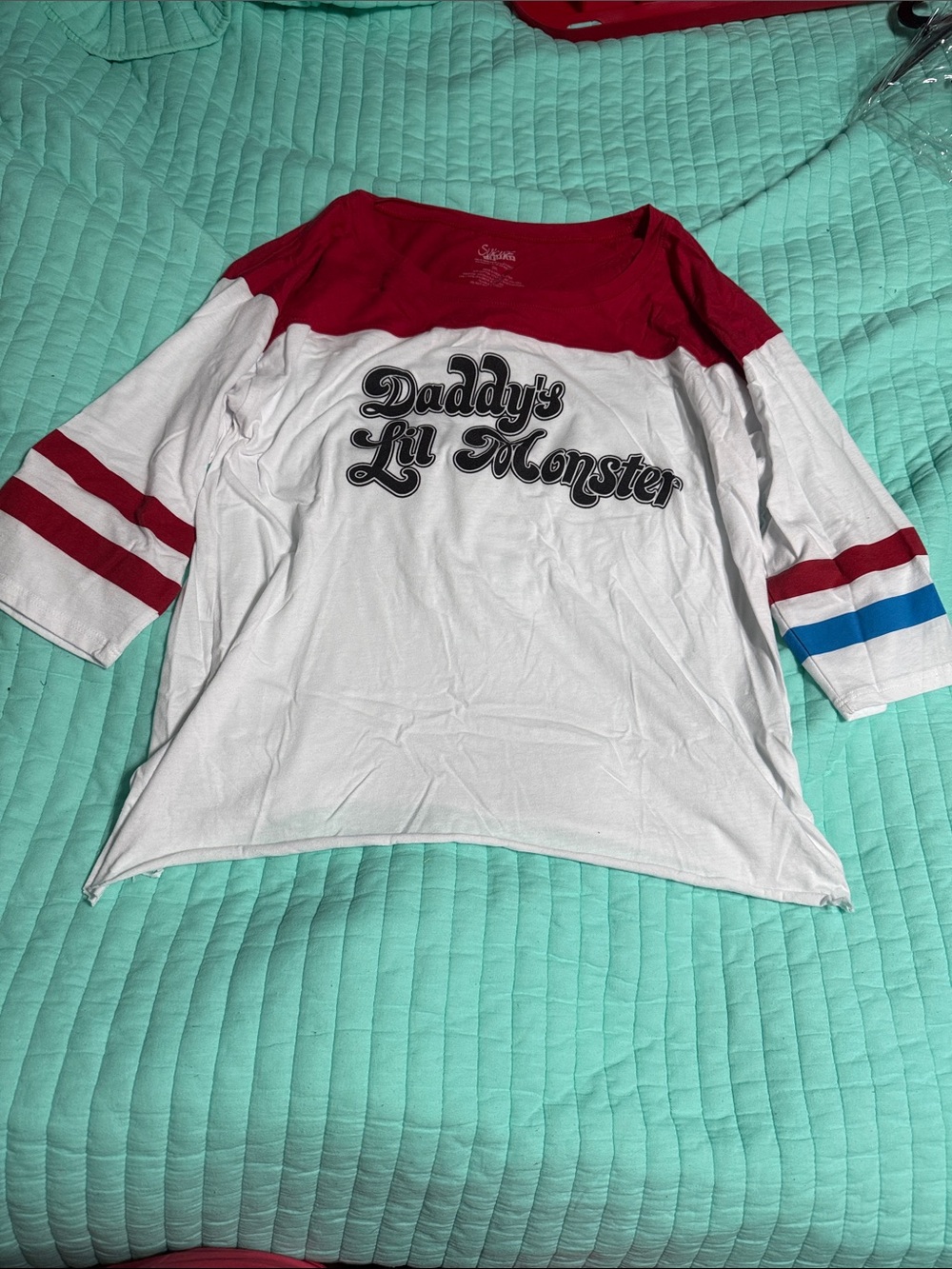 Daddy's Lil Monster Girls' Red & White Raglan Tee